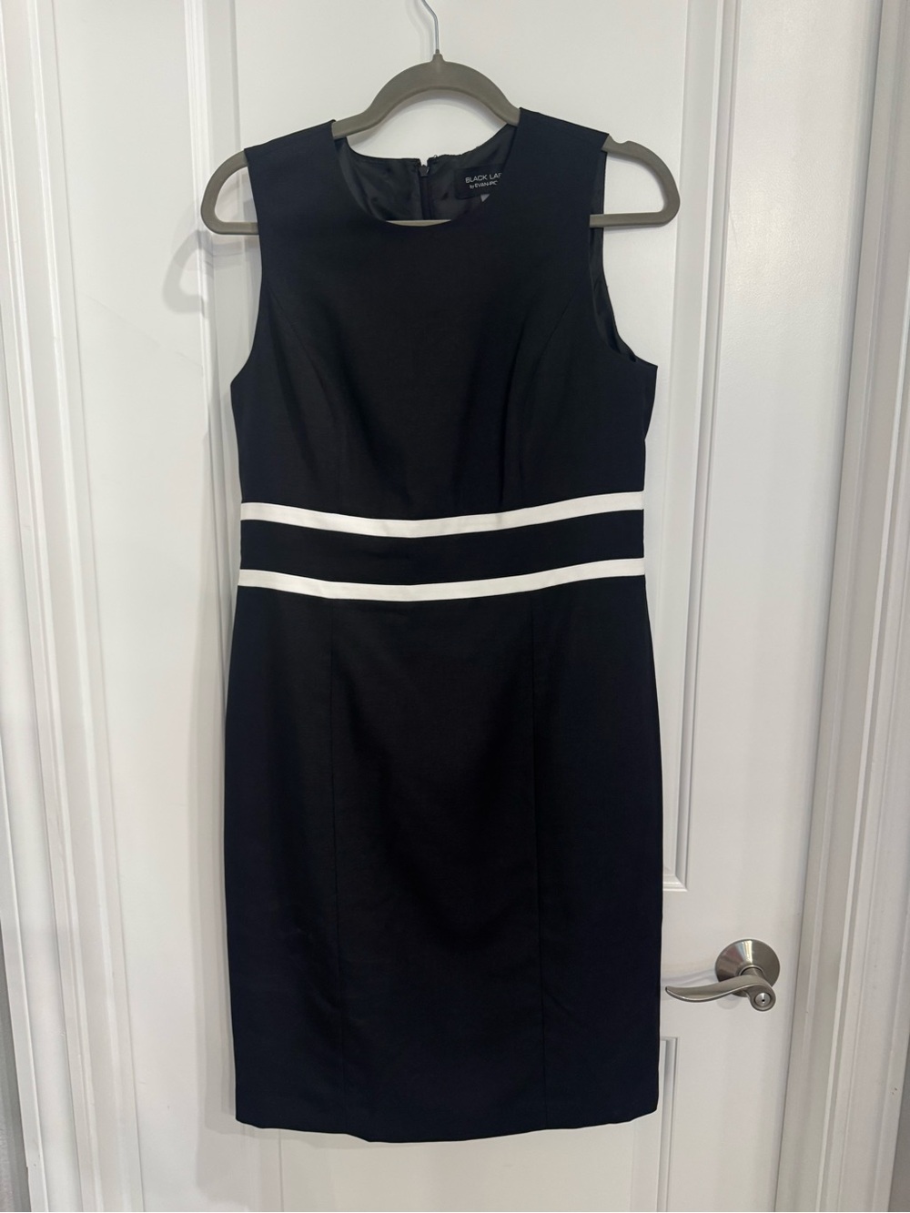Black Label Black Midi Sheath Dress with White Waist Stripes